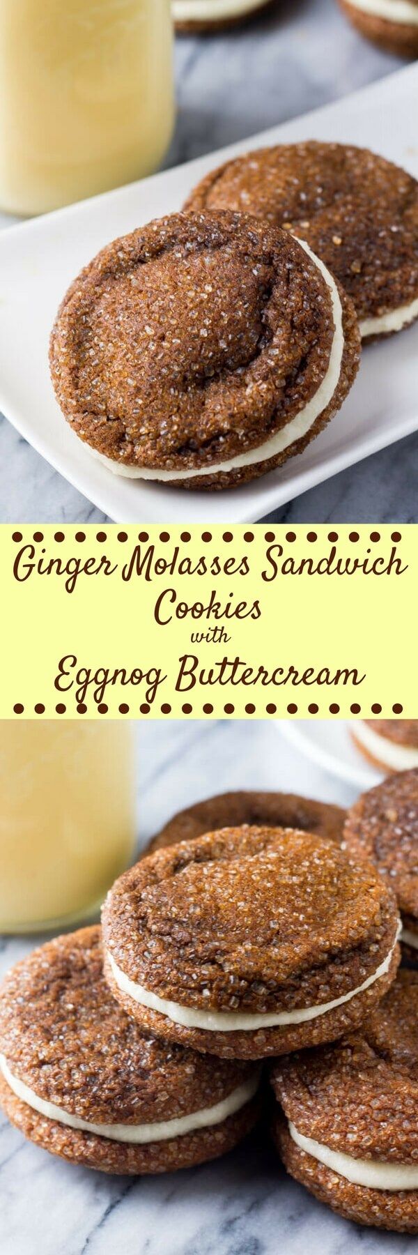 Ginger Molasses Sandwich Cookies with Eggnog Frostings