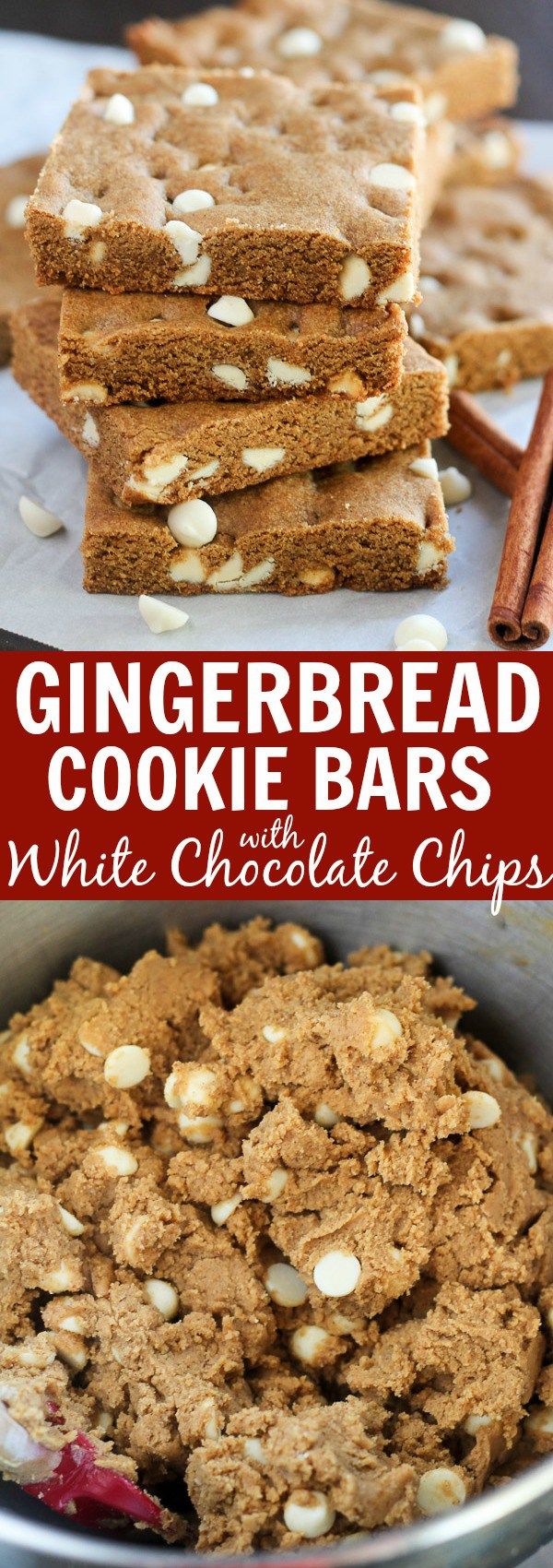 Gingerbread Cookie Bars with White Chocolate Chips