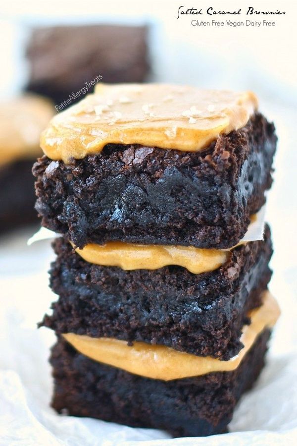 Gluten Free Salted Caramel Brownies (egg free Vegan