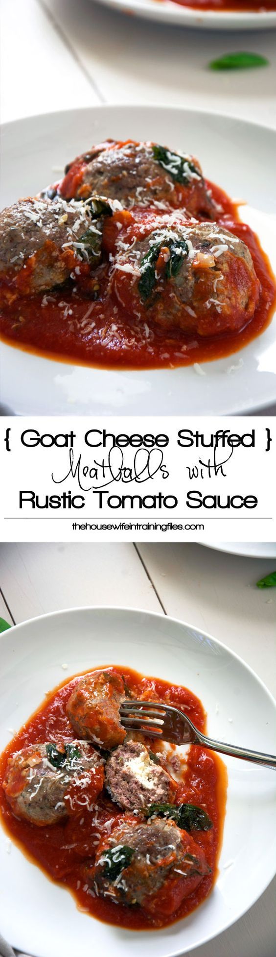 Goat Cheese Stuffed Meatballs with Rustic Tomato Sauce