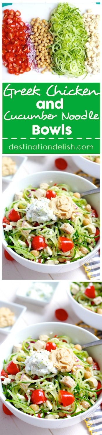 Greek Chicken and Cucumber Noodle Bowls