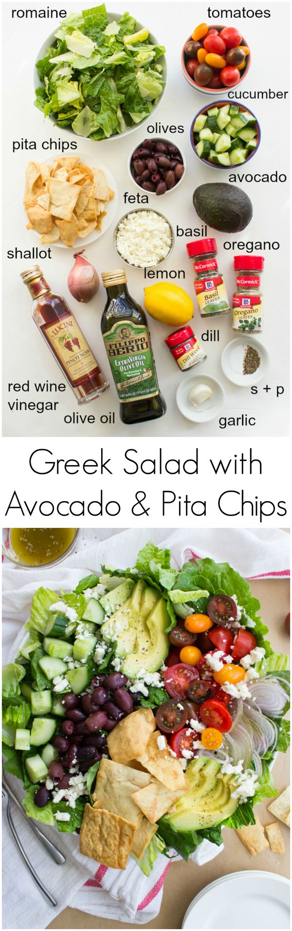 Greek Salad with Avocado and Pita Chips
