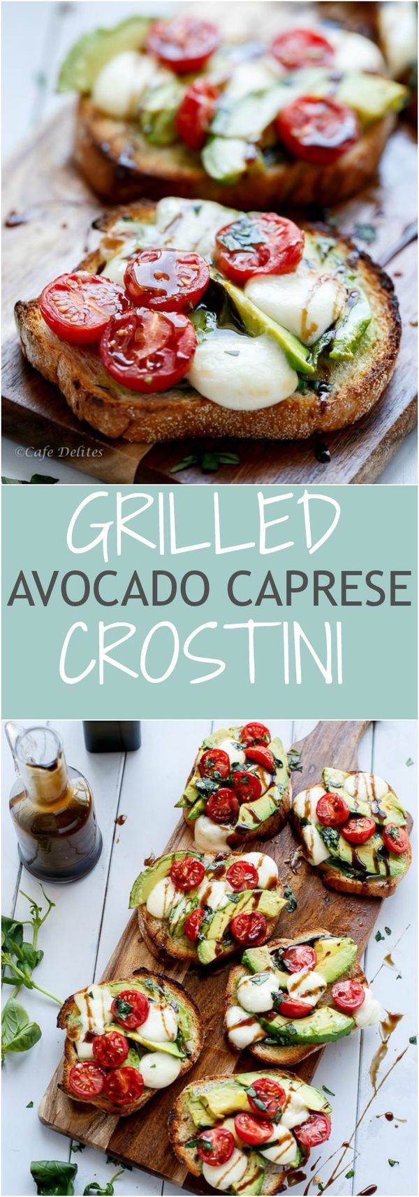 Grilled Avocado Caprese Crostini