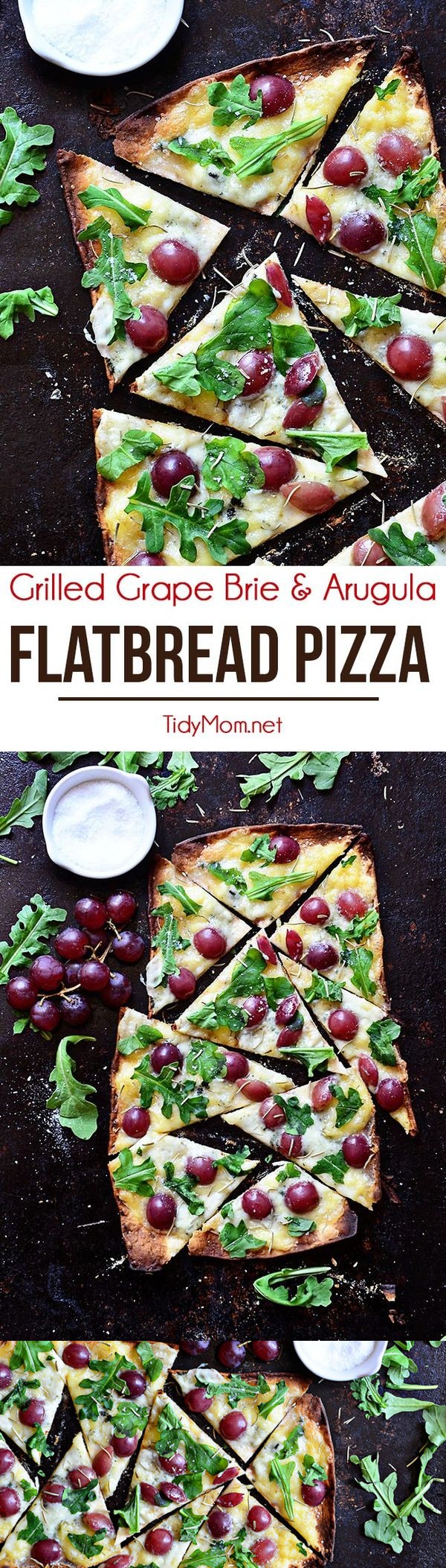 Grilled Grape Brie and Arugula Flatbread Pizza