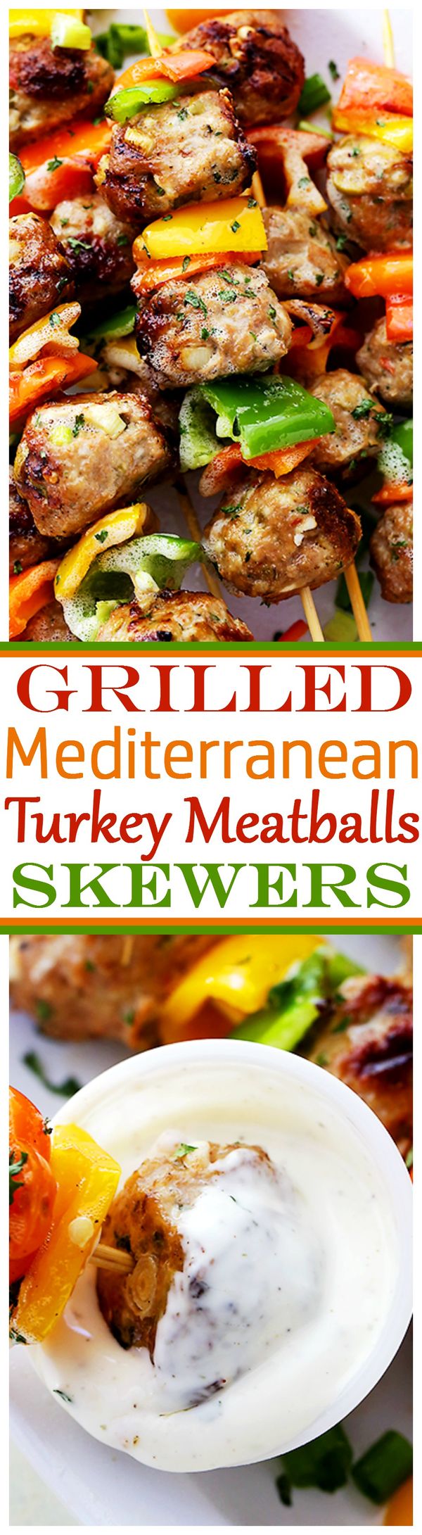 Grilled Mediterranean Turkey Meatballs Skewers