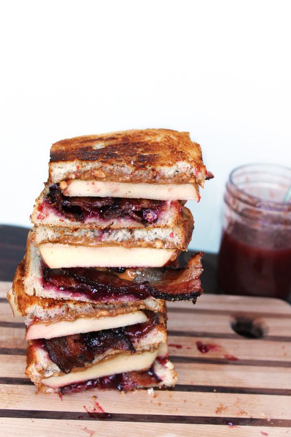 Grilled PB&J with bacon, apple, and pomegranate