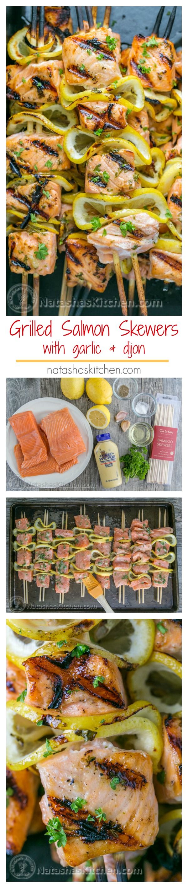 Grilled Salmon Skewers with Garlic and Dijon