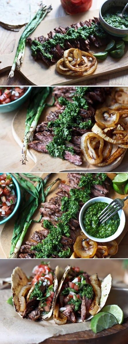 Grilled Steak Tacos with Cilantro Chimichurri Sauce