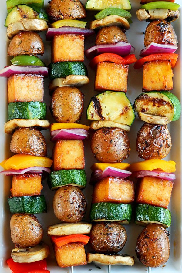 Grilled Veggie Kebabs with Creamer Potatoes & Tofu