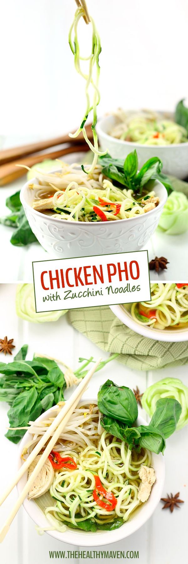 Healthy Chicken Pho with Zucchini Noodles