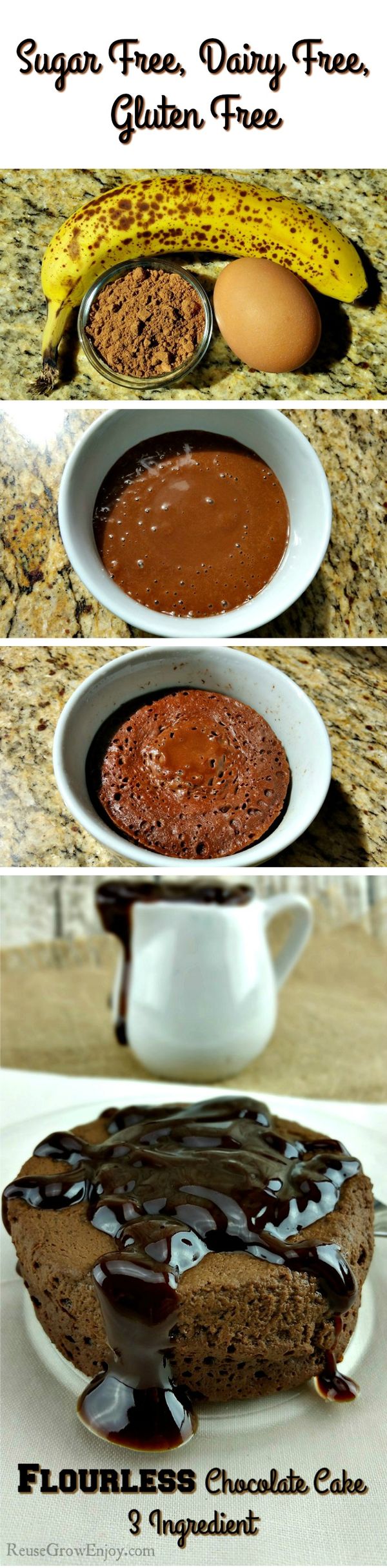 Healthy Flourless Chocolate Cake - 3 Ingredient - Dairy, Sugar & Gluten Free