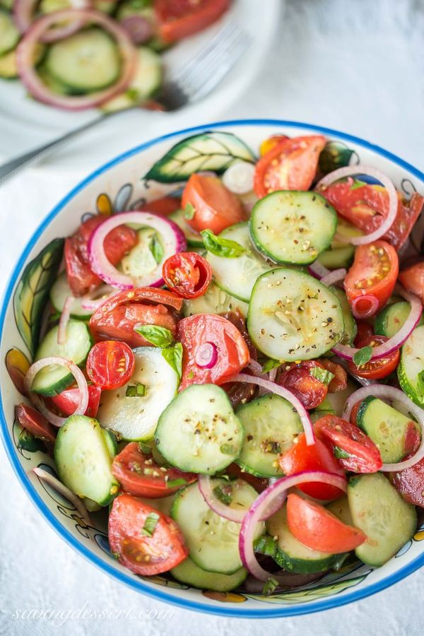 Heirloom Tomato Salad with Cucumbers & Onion (garden-to-table