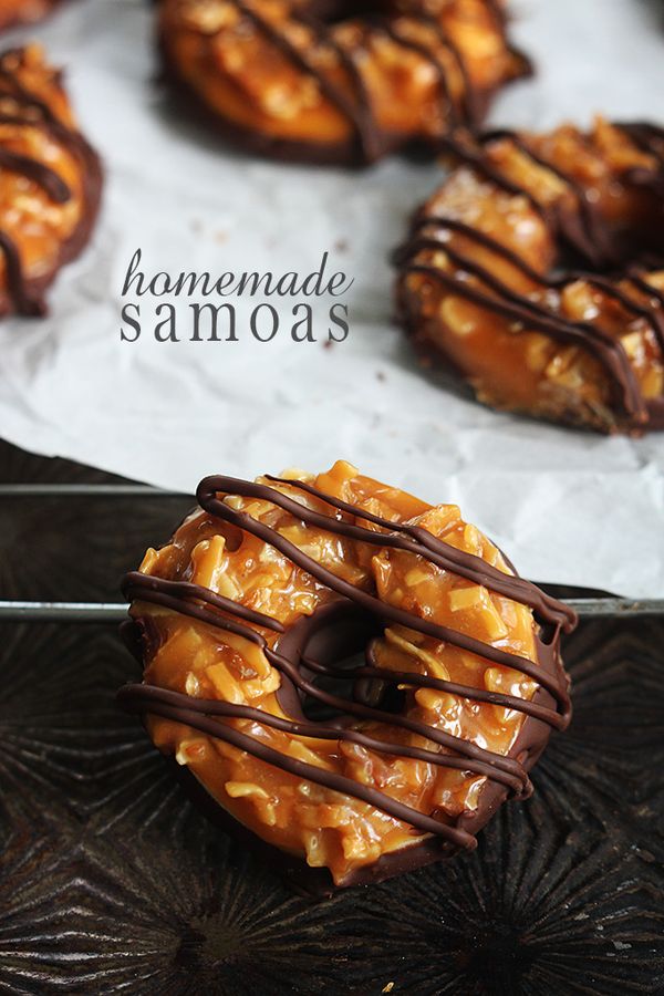 Homemade Samoas (aka the caramel + coconut girl scout cookies