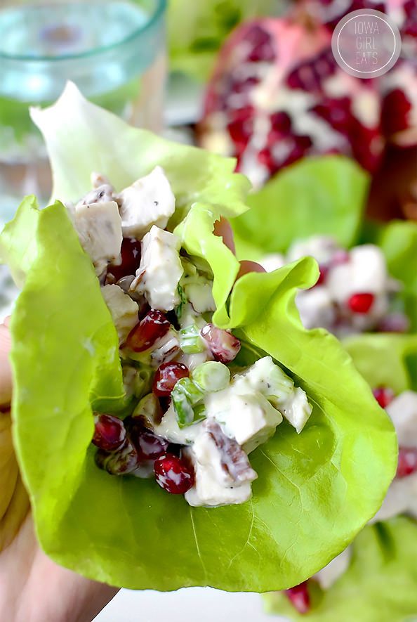 Honey, Pomegranate, Pecan Chicken Salad Lettuce Wraps