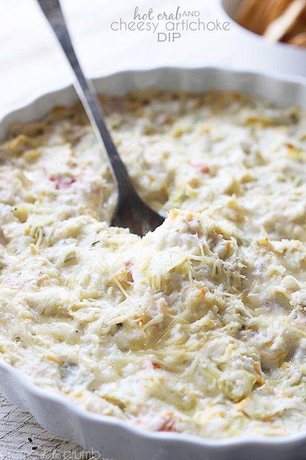 Hot Crab and Cheesy Artichoke Dip