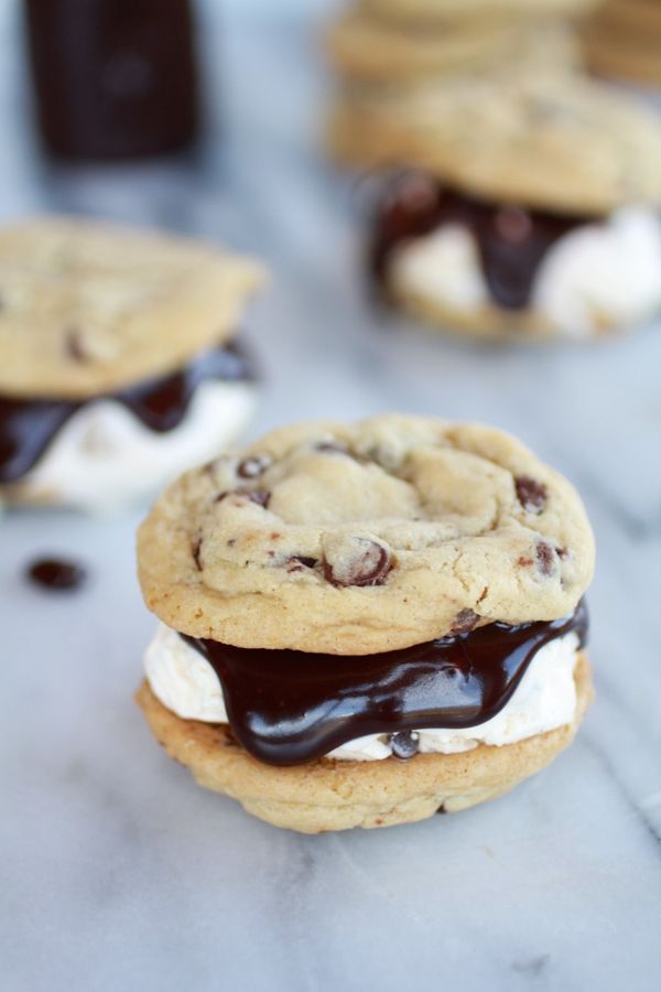 Hot Fudge Chocolate Chip Cookie Cookie Dough Ice Cream Sandwich