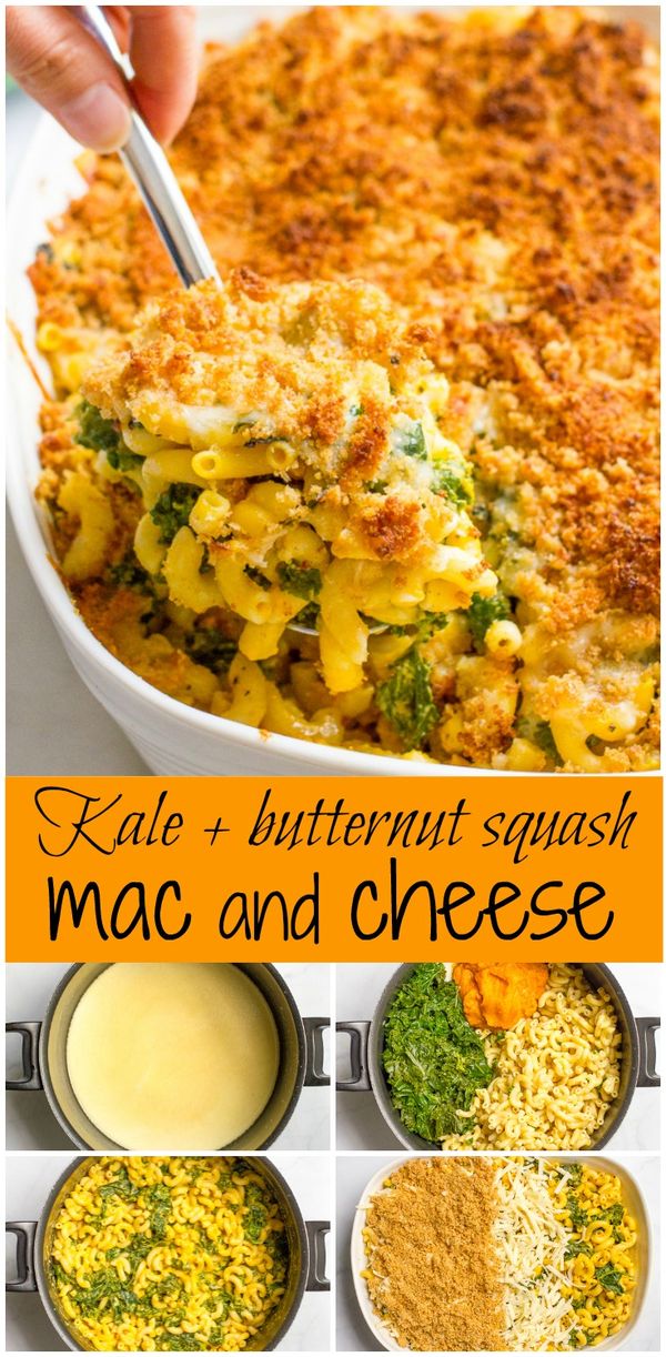 Kale and butternut squash mac and cheese