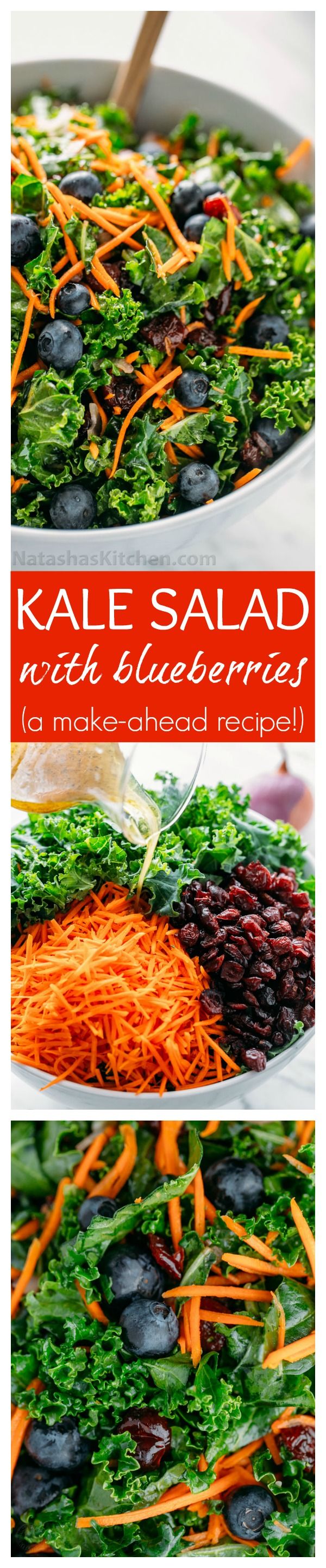 Kale Salad with Blueberries (make-ahead