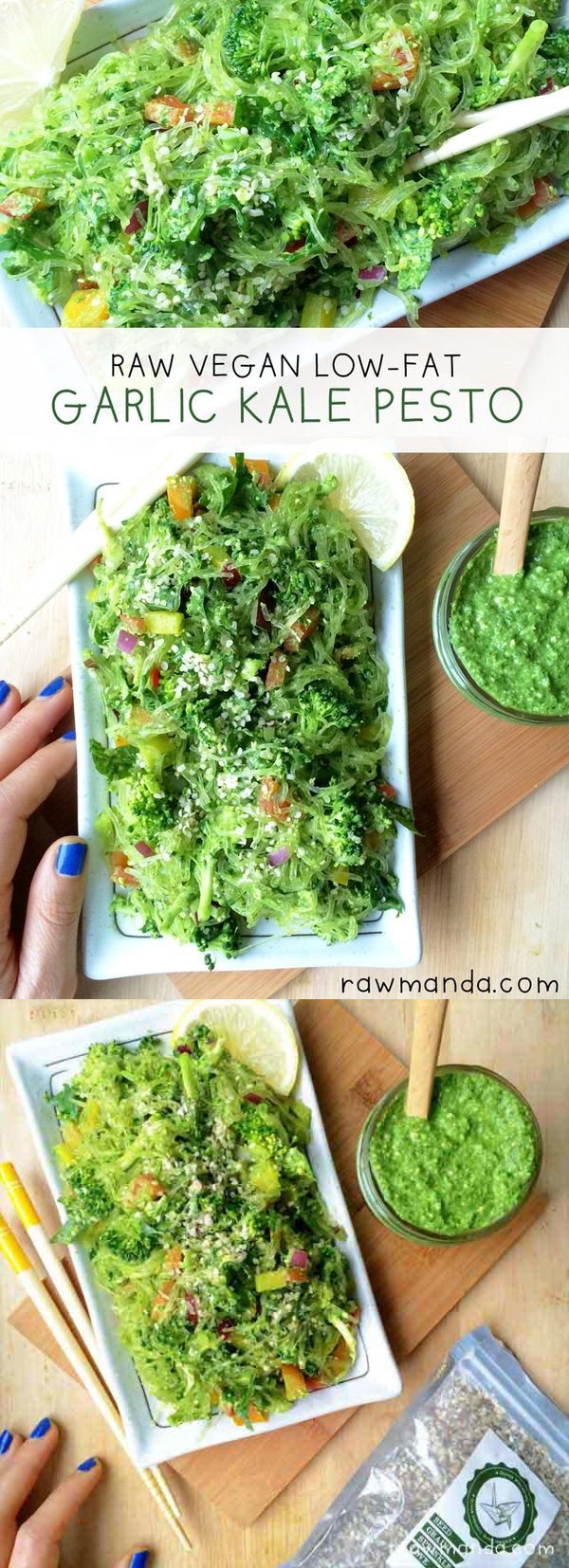 Kelp Noodles + Garlic Kale Pesto