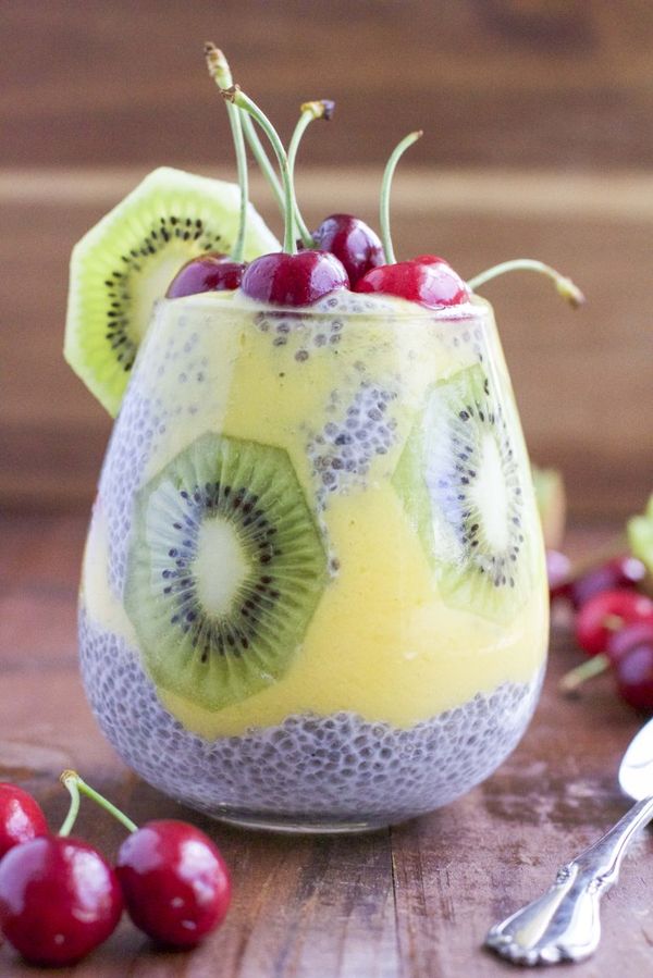 Kiwi Mango Cherry Chia Seed Pudding