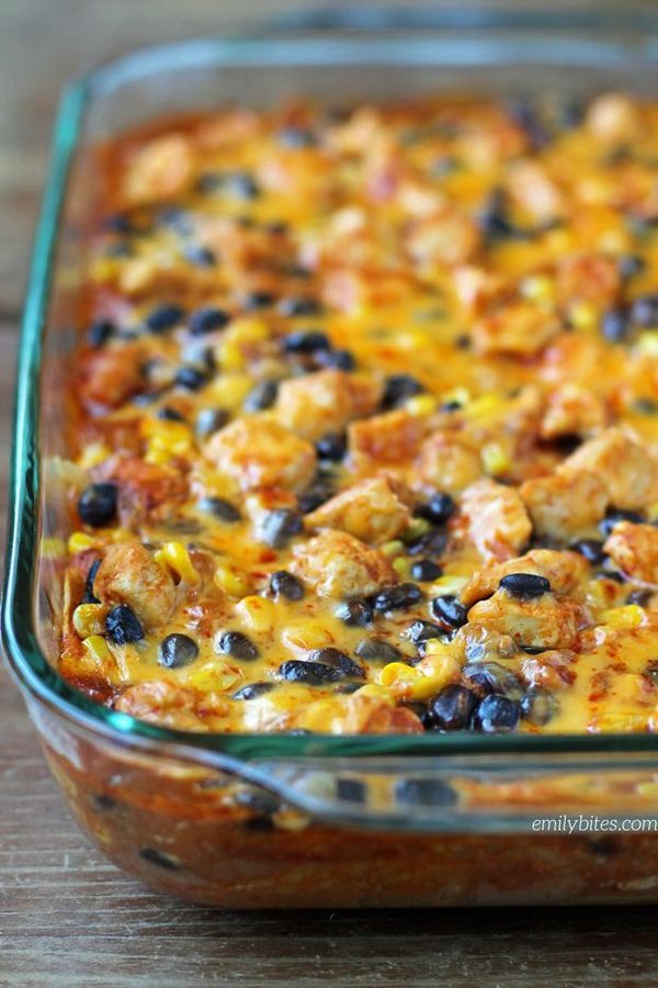 Layered Chicken Enchilada Bake