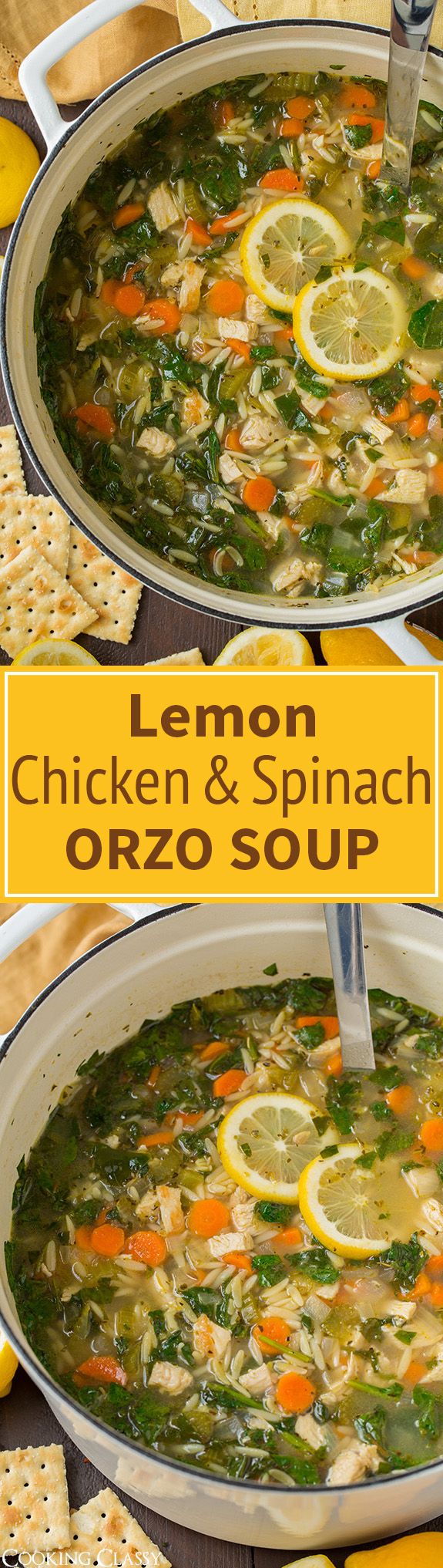 Lemon Chicken and Spinach Orzo Soup