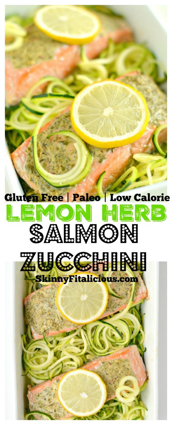 Lemon Herb Salmon Zucchini (GF, Low Cal, Paleo