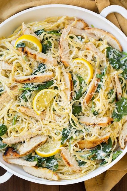 Lemon Ricotta Parmesan Pasta with Spinach and Grilled Chicken