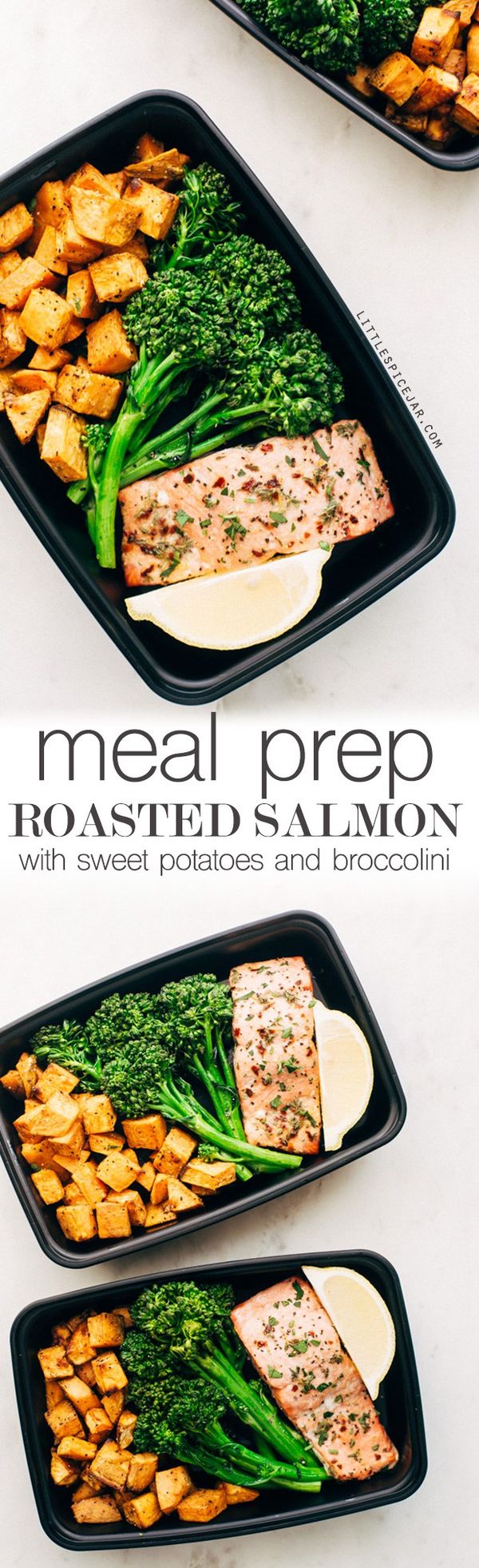 Lemon Roasted Salmon with Sweet Potatoes and Broccolini