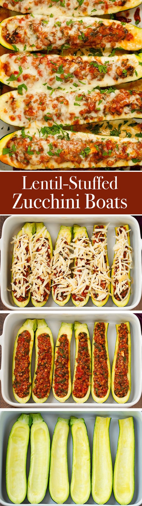 Lentil Stuffed Zucchini Boats