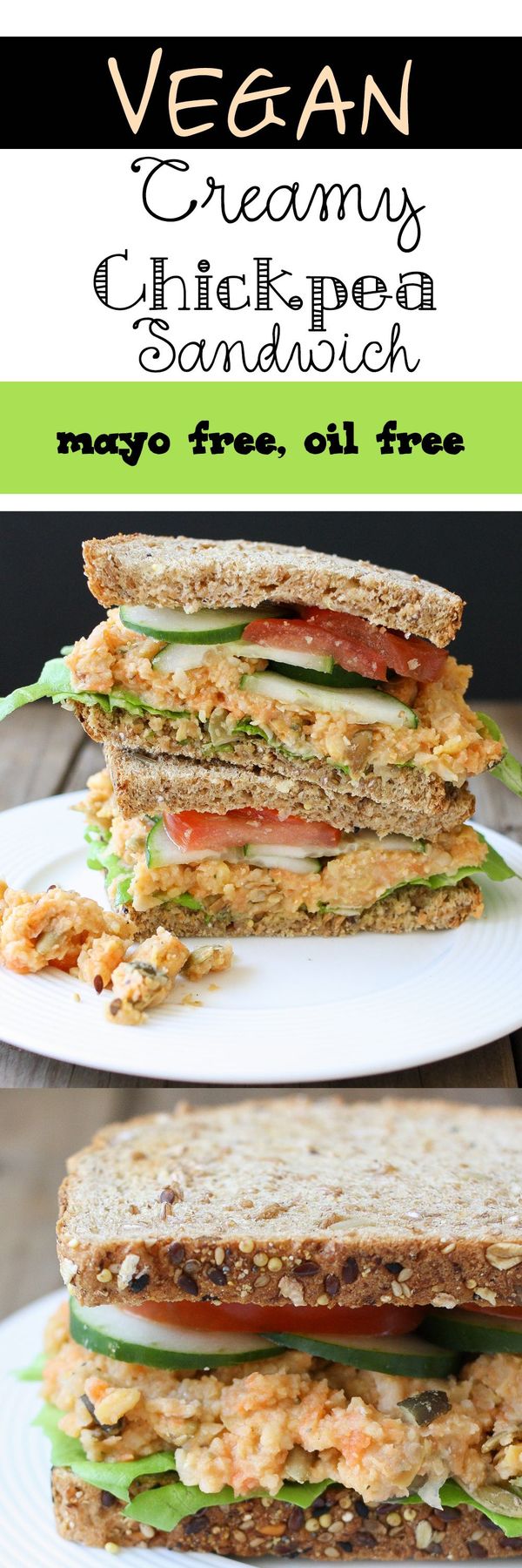 Low Fat Creamy Mashed Chickpea and Veggie Sandwich