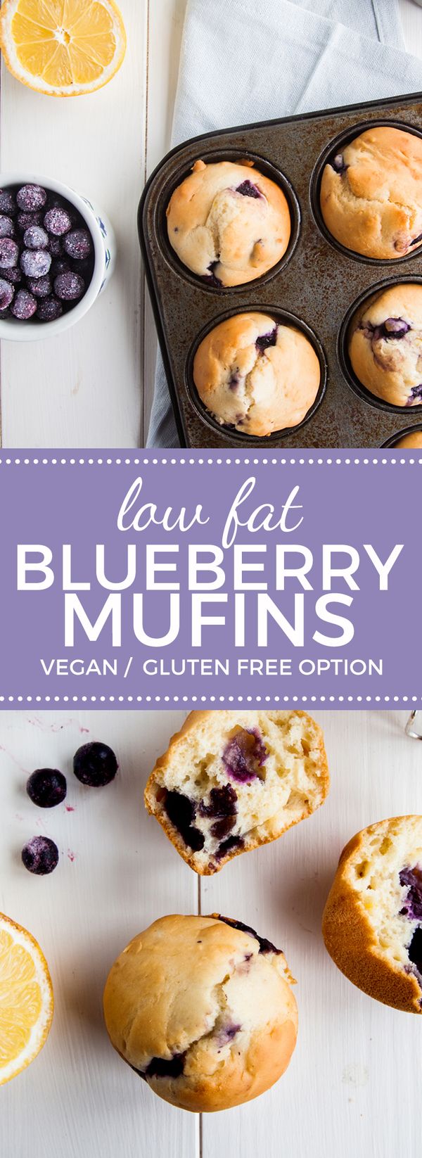 Low Fat Lemon Blueberry Muffins (Vegan + GF Option