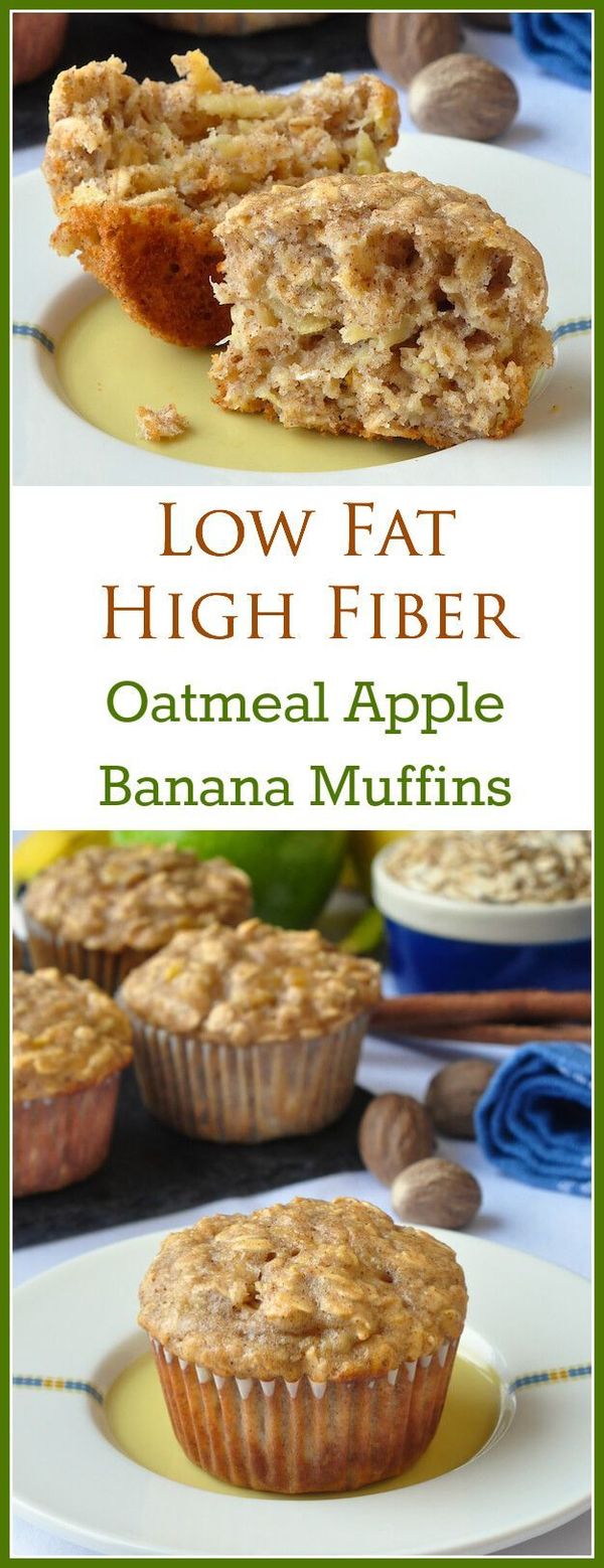 Low Fat Oatmeal Banana Apple Breakfast Muffins