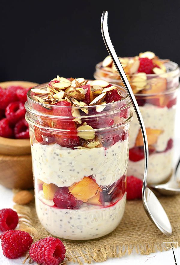 Make-Ahead Raspberry-Peach Crisp Breakfast Parfaits