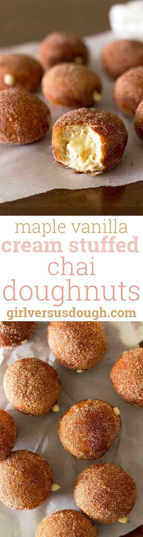 Maple Vanilla Cream Stuffed Chai Doughnuts