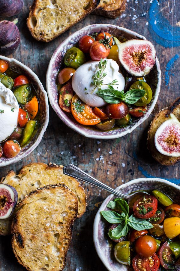 Marinated Cherry Tomatoes with Burrata + Toast