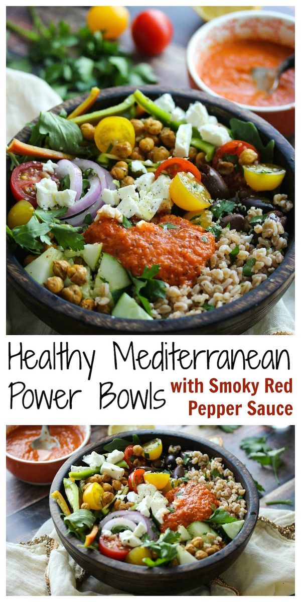 Mediterranean Power Bowls with Smoky Red Pepper Sauce