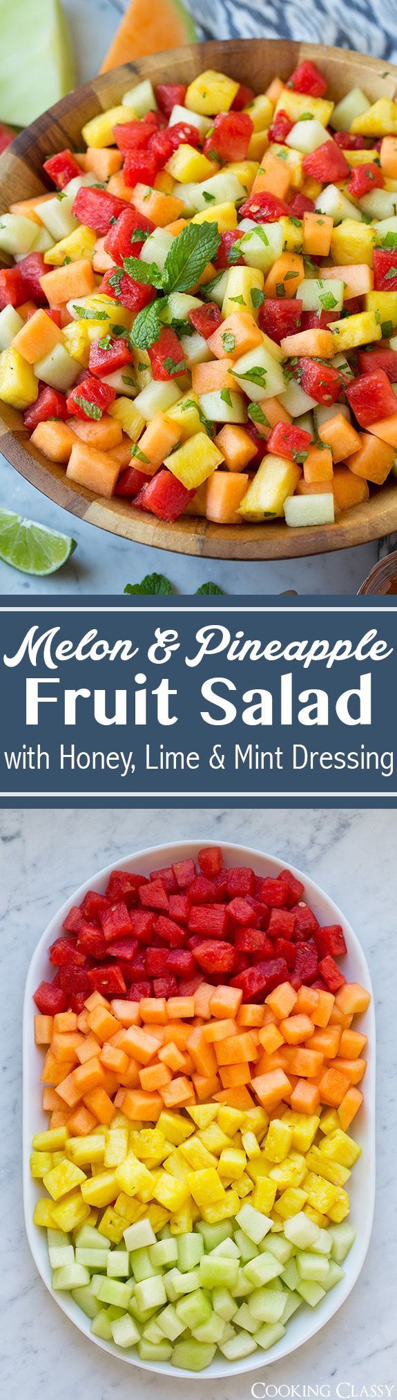 Melon Fruit Salad with Honey, Lime and Mint Dressing