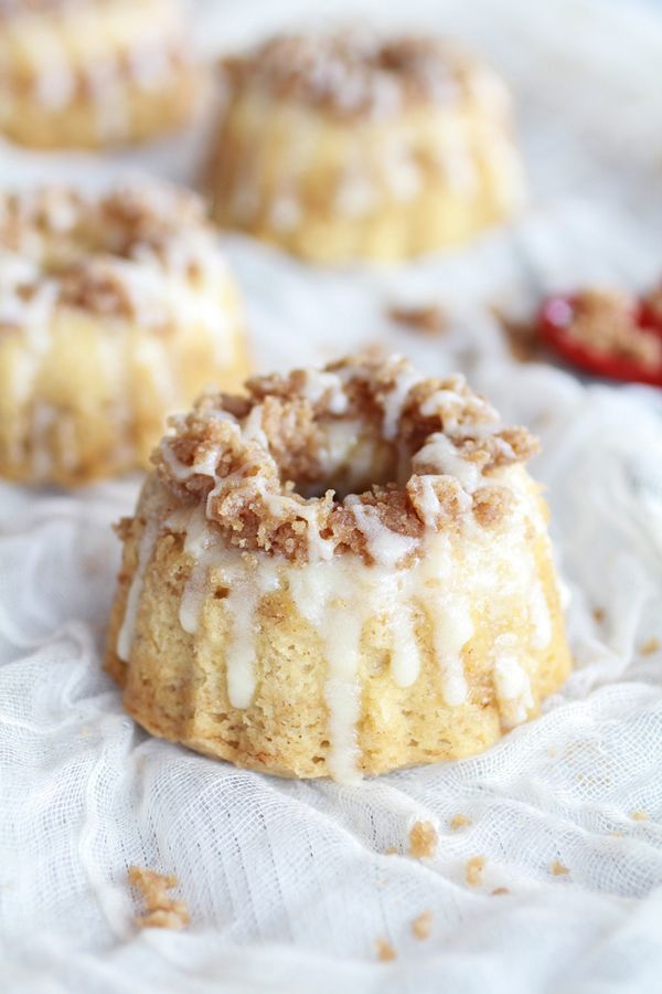 Mini Eggnog Crumble Bundt Cakes with Eggnog Mascarpone Glaze