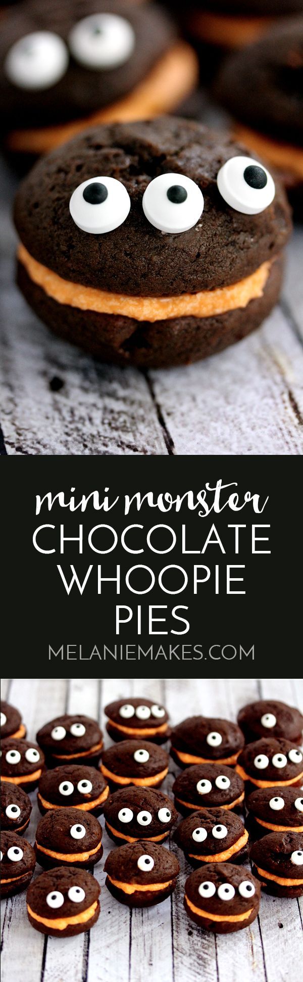 Mini Monster Chocolate Whoopie Pies with Orange Cream Filling