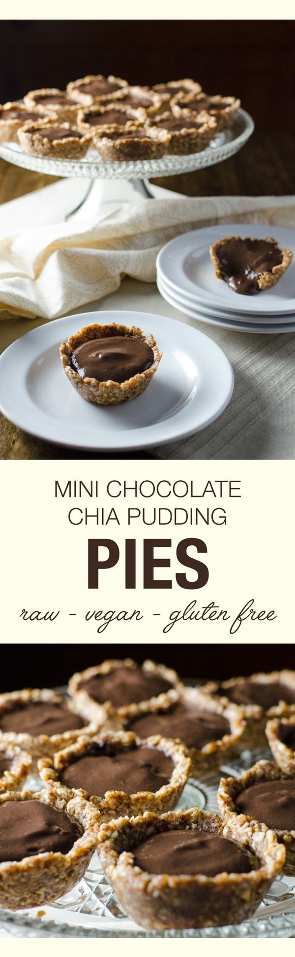 Mini Raw Chocolate Chia Pudding Pies with coconut crust