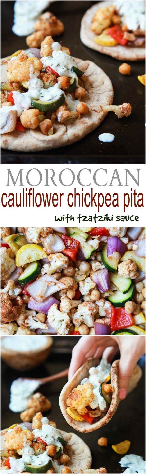 Moroccan Cauliflower Chickpea Pitas with Tzatziki Sauce