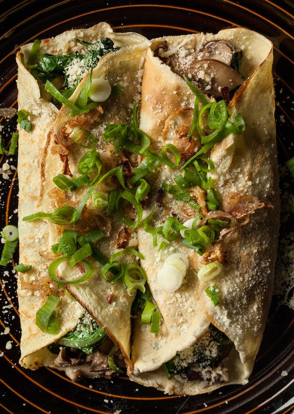 Mushroom, Spinach, and Parmesan Crêpes