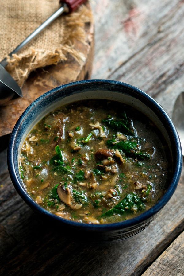 Mushroom-Spinach Soup With Middle Eastern Spices