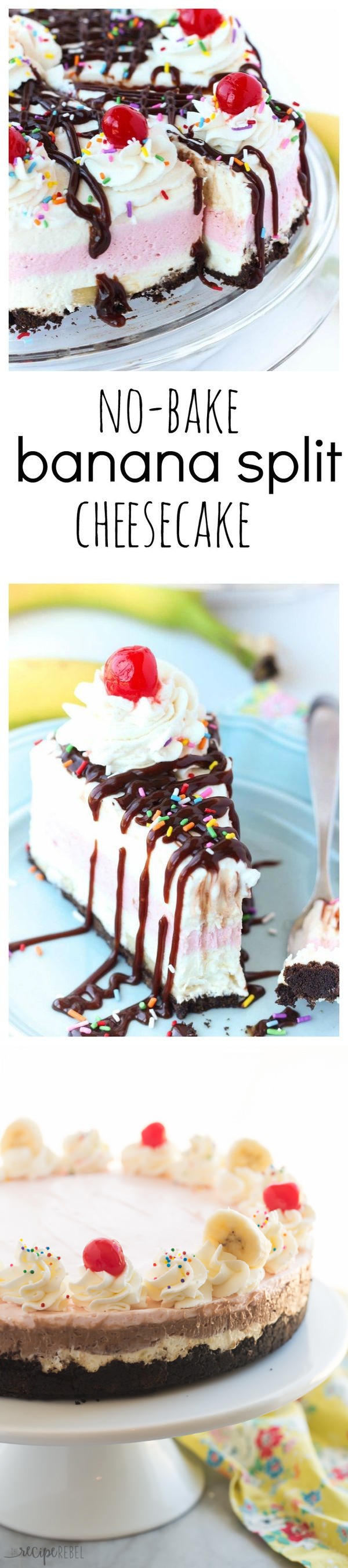 No-Bake Banana Split Cheesecake