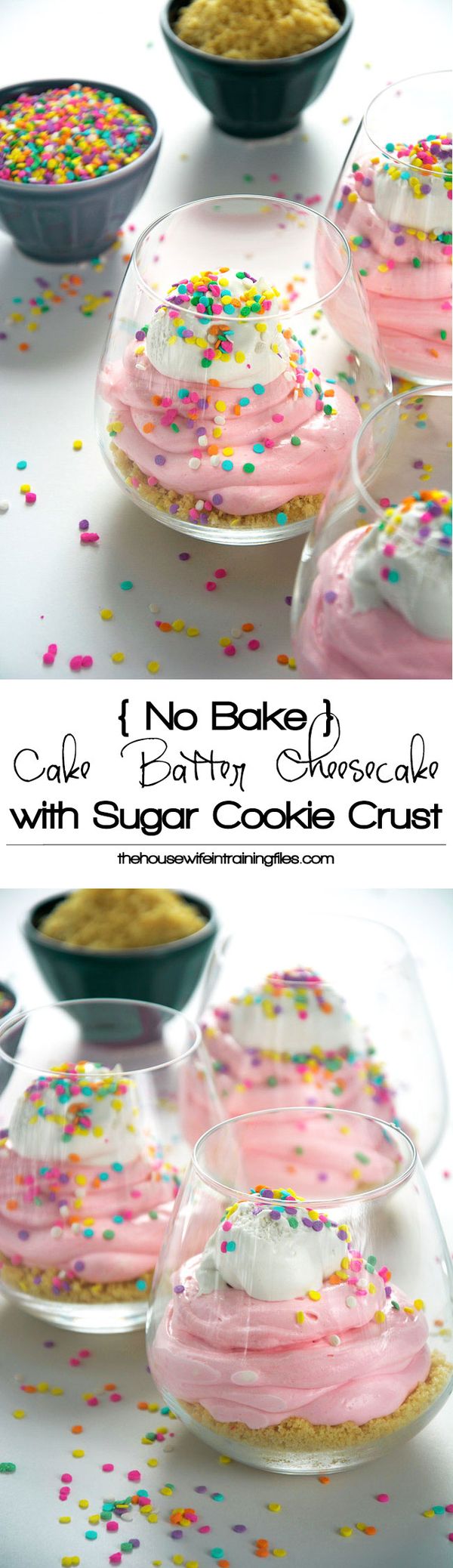 No Bake Cake Batter Cheesecake with Sugar Cookie Crust