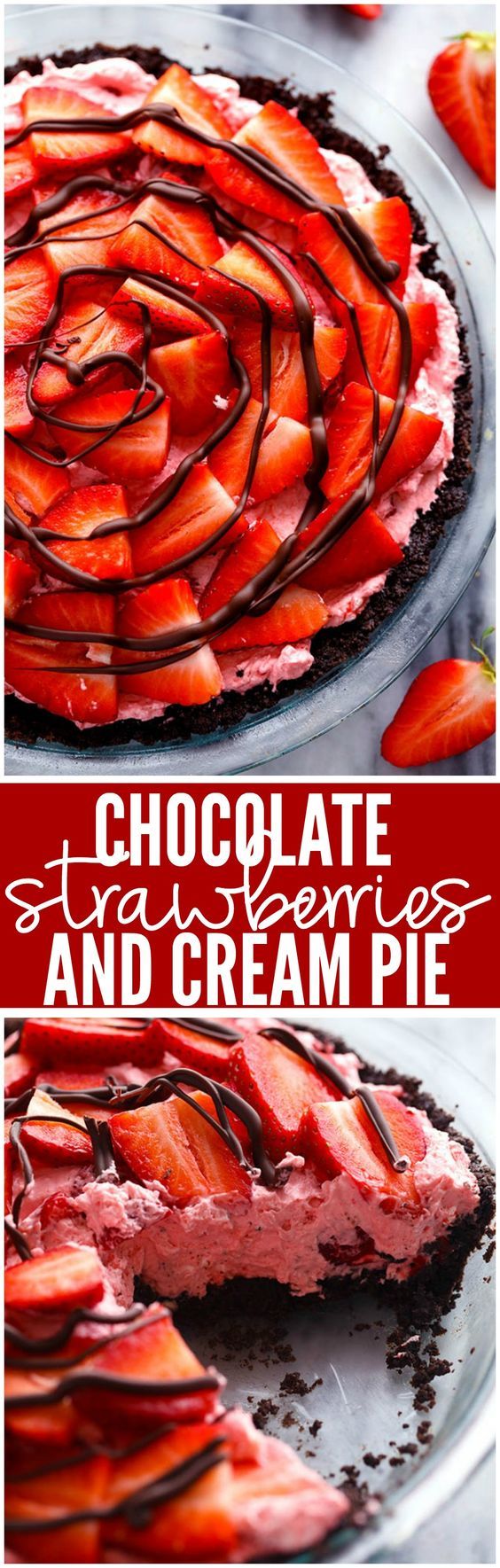 No Bake Chocolate Strawberries and Cream Pie