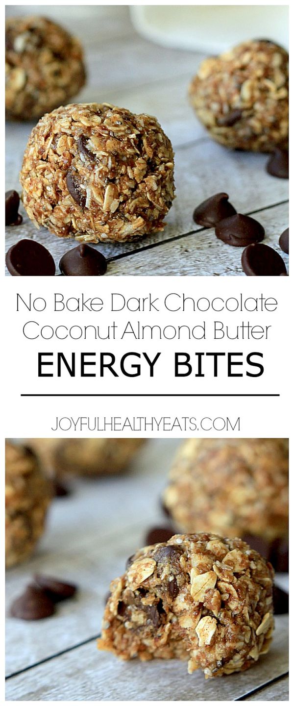 No Bake Dark Chocolate Coconut Almond Butter Energy Bites