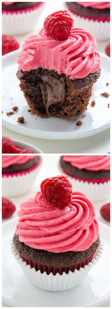 Nutella Stuffed Chocolate Cupcakes with Raspberry Frosting