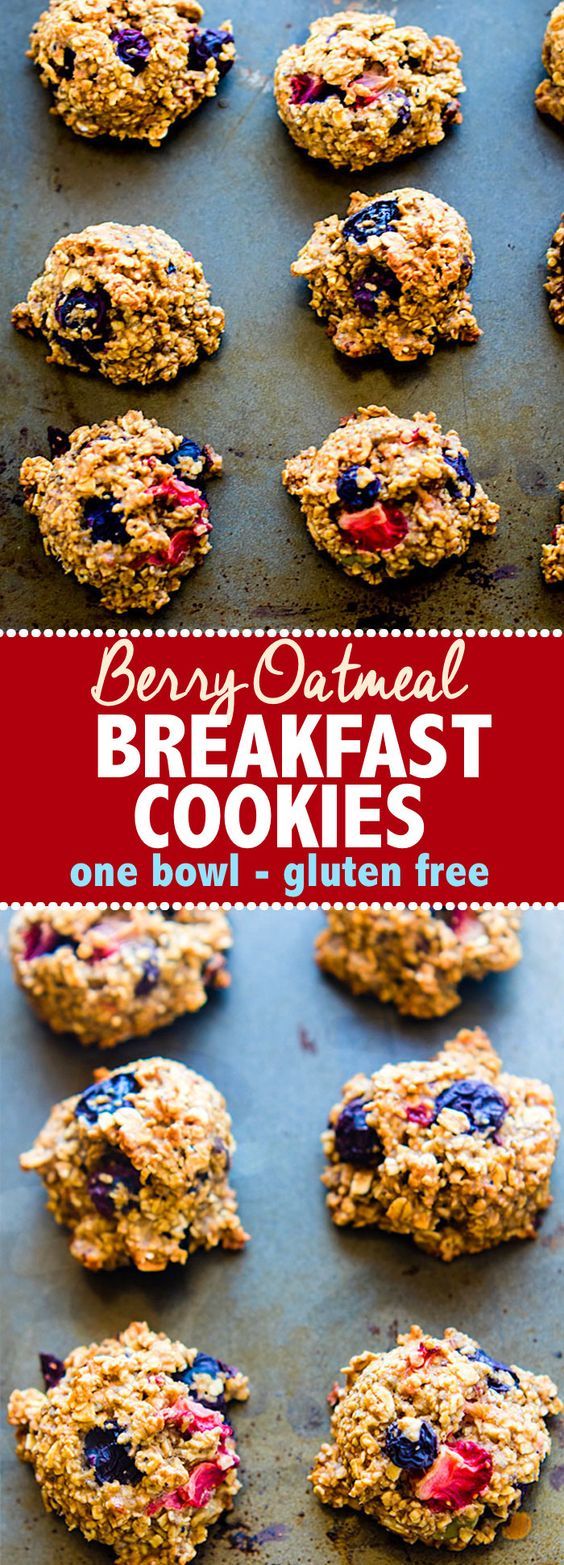 ONE BOWL berry Oatmeal Breakfast Cookies (Gluten Free, Egg Free Option